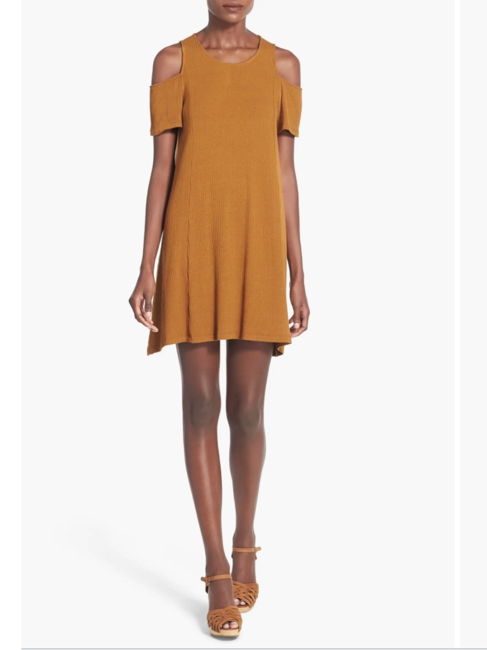 Lush Cold Shoulder Rib Knit Shift Dress